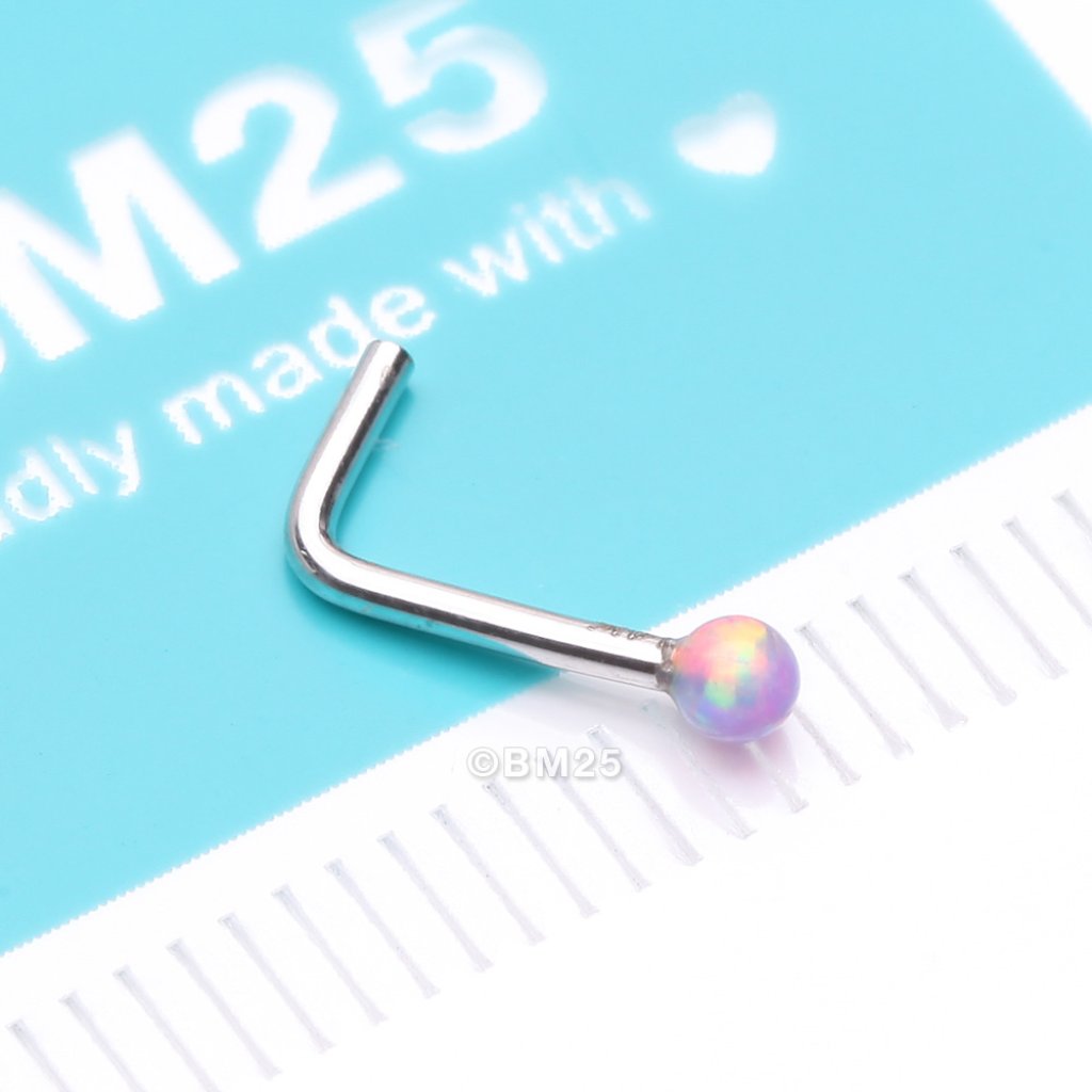 14 Karat White Gold Fire Opal Ball LShaped Nose Ring